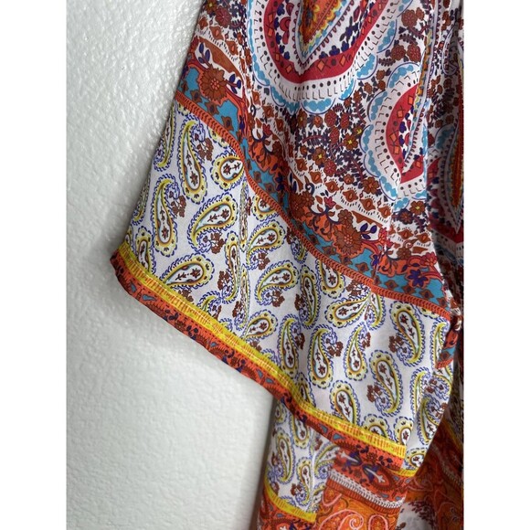 Fig and Flower Blouse Womens 2X Multicolor Paisley Kimono Tie Front Bohemian Top - Picture 4 of 6